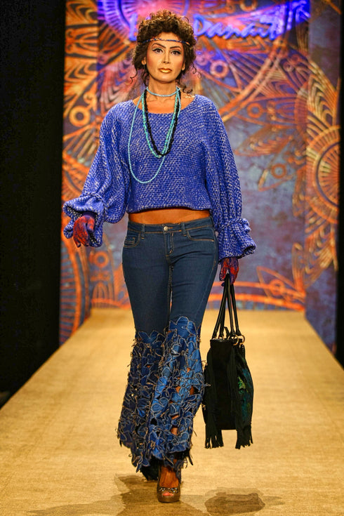 Pantalon denim cu aplicatii 2232